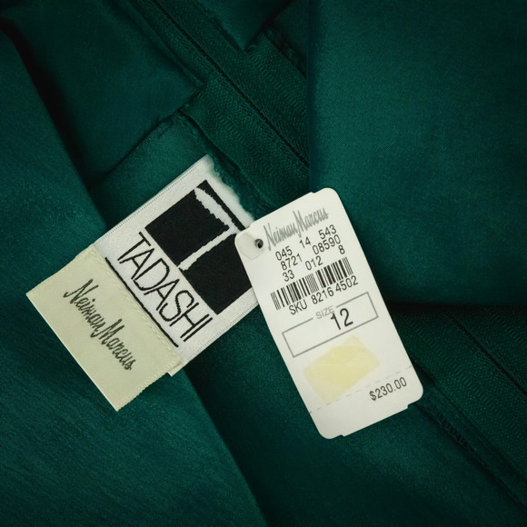 Tadashi Size 12 Green Wrap V Neck Collared Long Sleeve Bow Rhinestone Formal Top - Picture 4 of 6